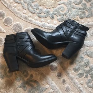 Black Lucky Brand booties with buckle detail